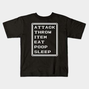 Final Fantasy Battle Menu Eat Poop Sleep Ninja Version Kids T-Shirt